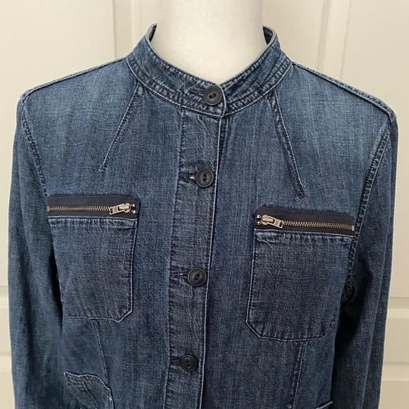 Tommy Hilfiger Blue Denim Shirt Jacket | Zip Chest Pockets | Mandarin Collar - Picture 3 of 9